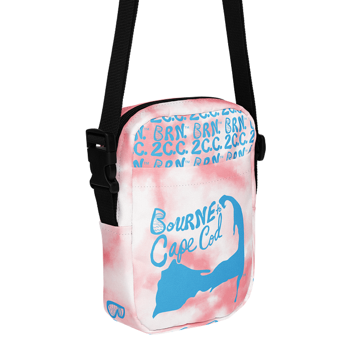 BOURNE to Cape Cod™ | Crossbody Bag | BRN.2C.C.™ | Utility On-the-Go | Coastal Cool Meets Everyday Carry | Blue Logos on Pink Tie-Dye🌊🎒 product image (1)
