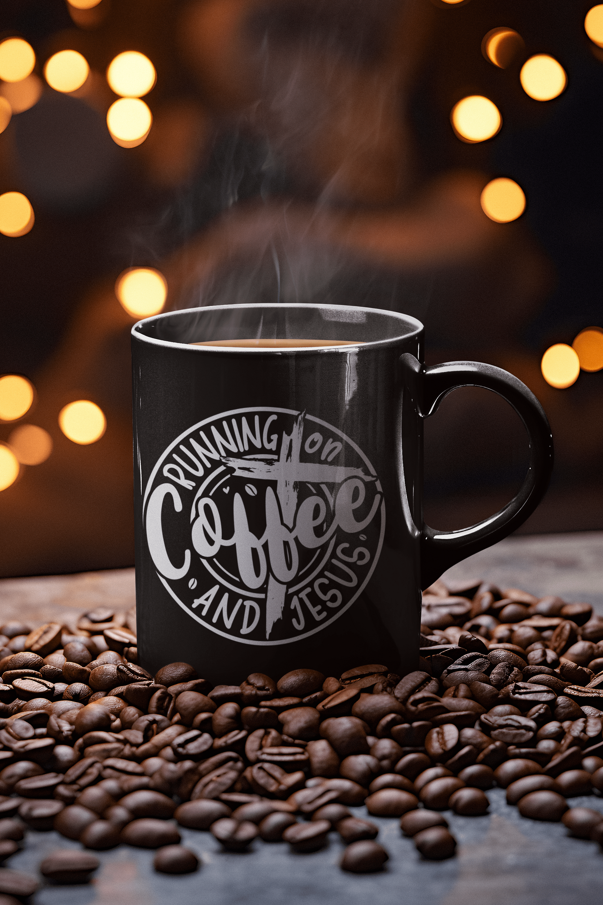 Running on Coffee and Jesus Black Glossy Mug product image (1)