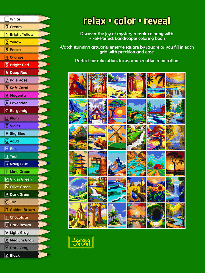 Pixel-Perfect Landscapes Mystery Mosaic Color By Number: Pixel Art Digital Coloring Book with 36 Illustrations product image (2)