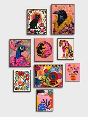 Maximalist Gallery Wall Set of 9 Colorful DIGITAL Prints Unleash the Maximalist Muse: Gallery Wall Set of 9 Digital Prints Ditch the bare walls and embrace maximalist magic with this vibrant collection of 9 digital art prints! #foryou #wallartprints #printablewallart #downloadableprints #gallerywallset #maximalism #colorfulposters #y2kaesthetic #homedecor #guldesignco