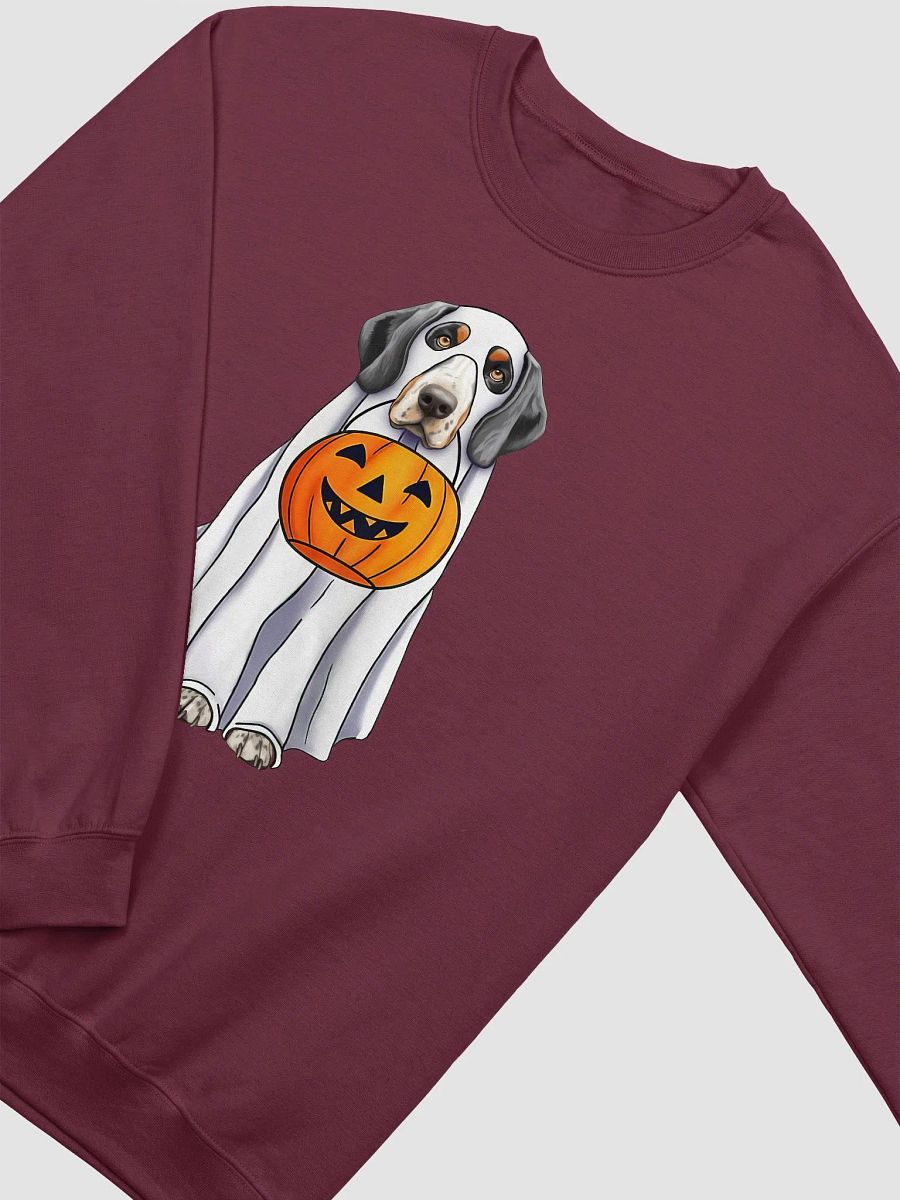 Bluetick Coonhound Halloween Sweatshirt | Funny Halloween Bluetick Wearing a Ghost Costume with Pumpkin Basket product image (17)