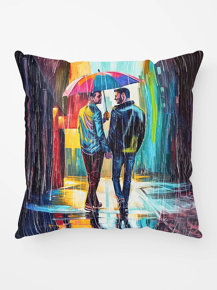 Gay Couple In The Rain – Colorful Two Hearts Throw Pillow product image (1)