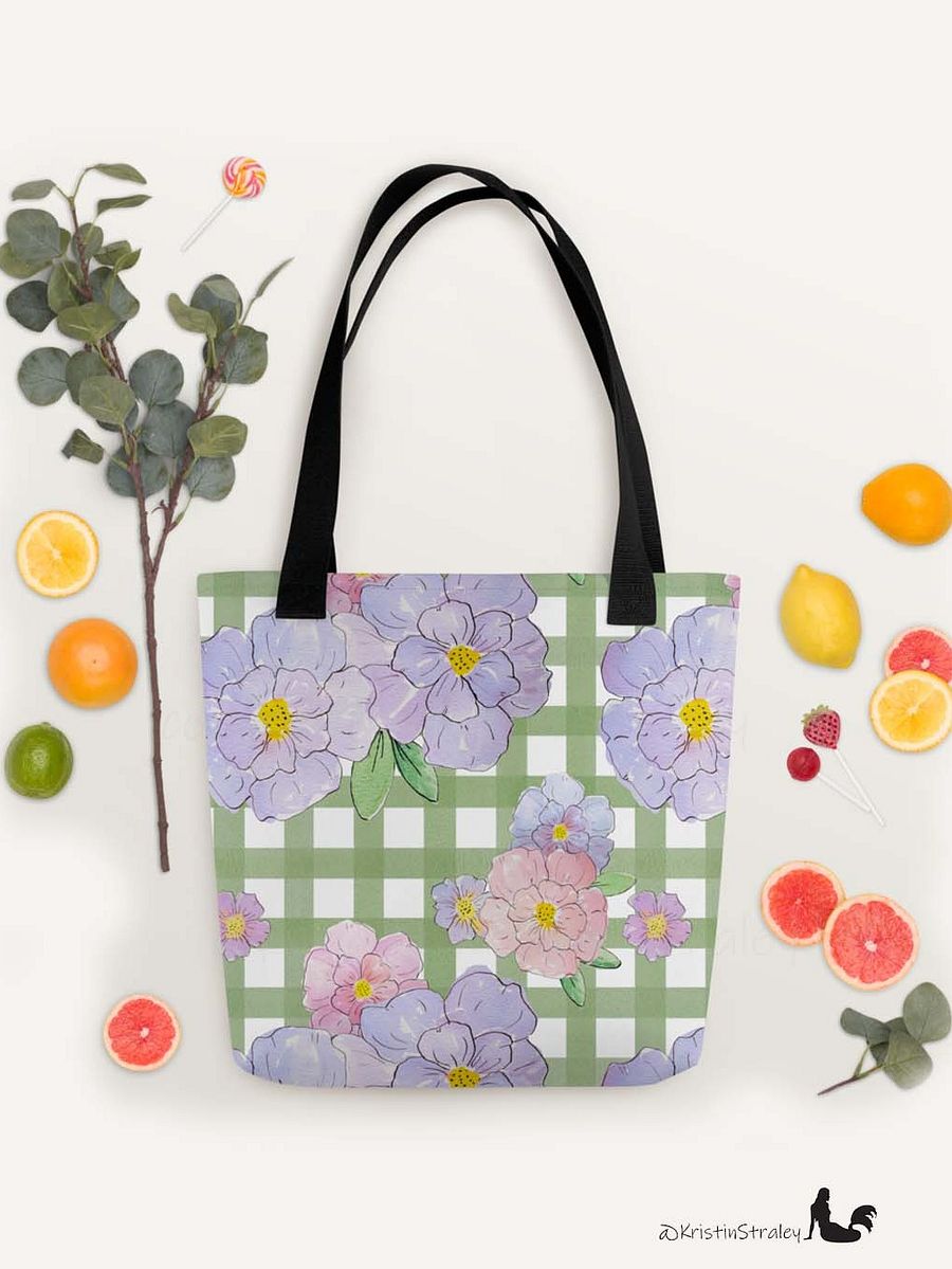 Gingham Blossoms - Lg Lavender Flowers on Green Gingham product image (5)
