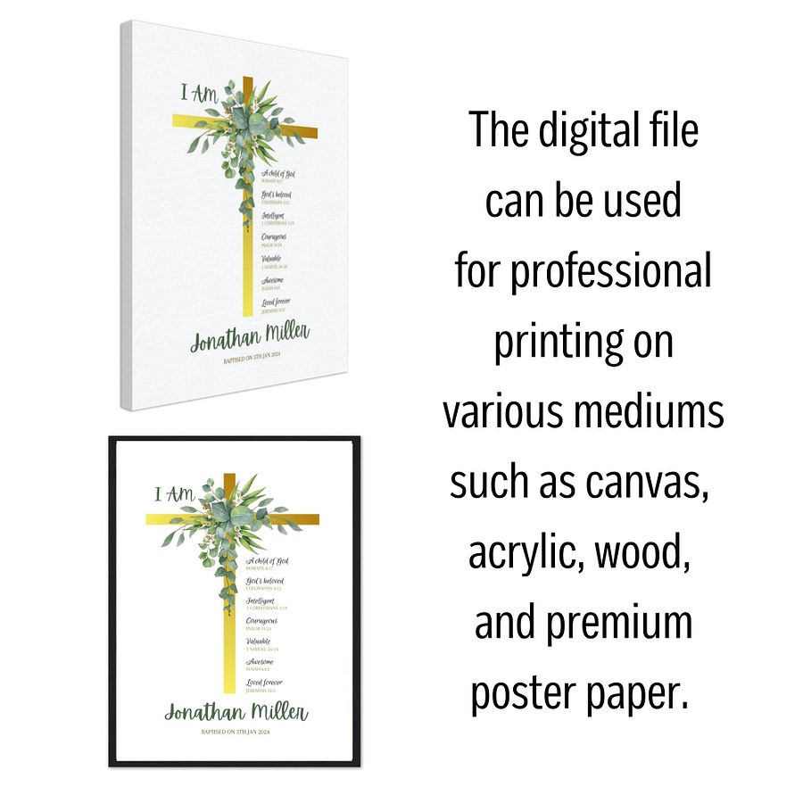 Green Leaves Eucalyptus On Crucifix Baptism Canva Template product image (6)