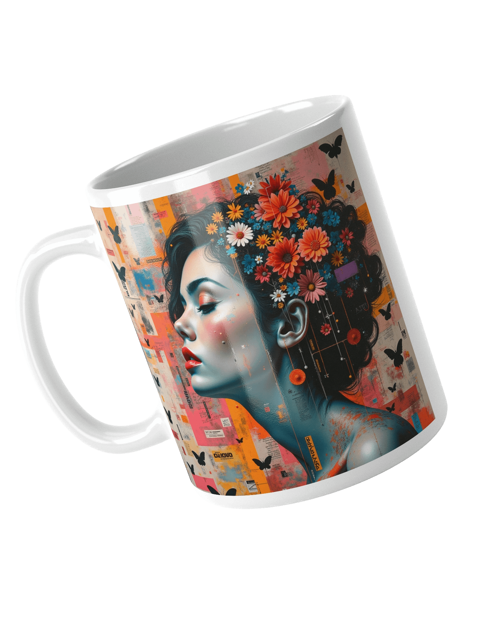 Modern Surreal Portrait Print with Floral Crown and Butterflies product image (4)