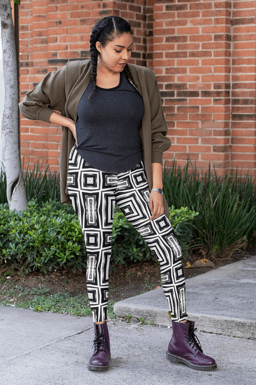 Abstract Monochrome Repeating Pattern All Over Print Ladies Leggings product image (5)