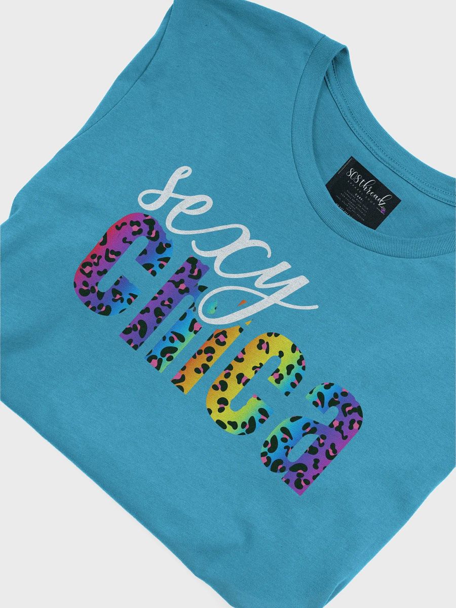 Sexy Chica T-Shirt; White with Bright Rainbow Leopard Pattern product image (26)