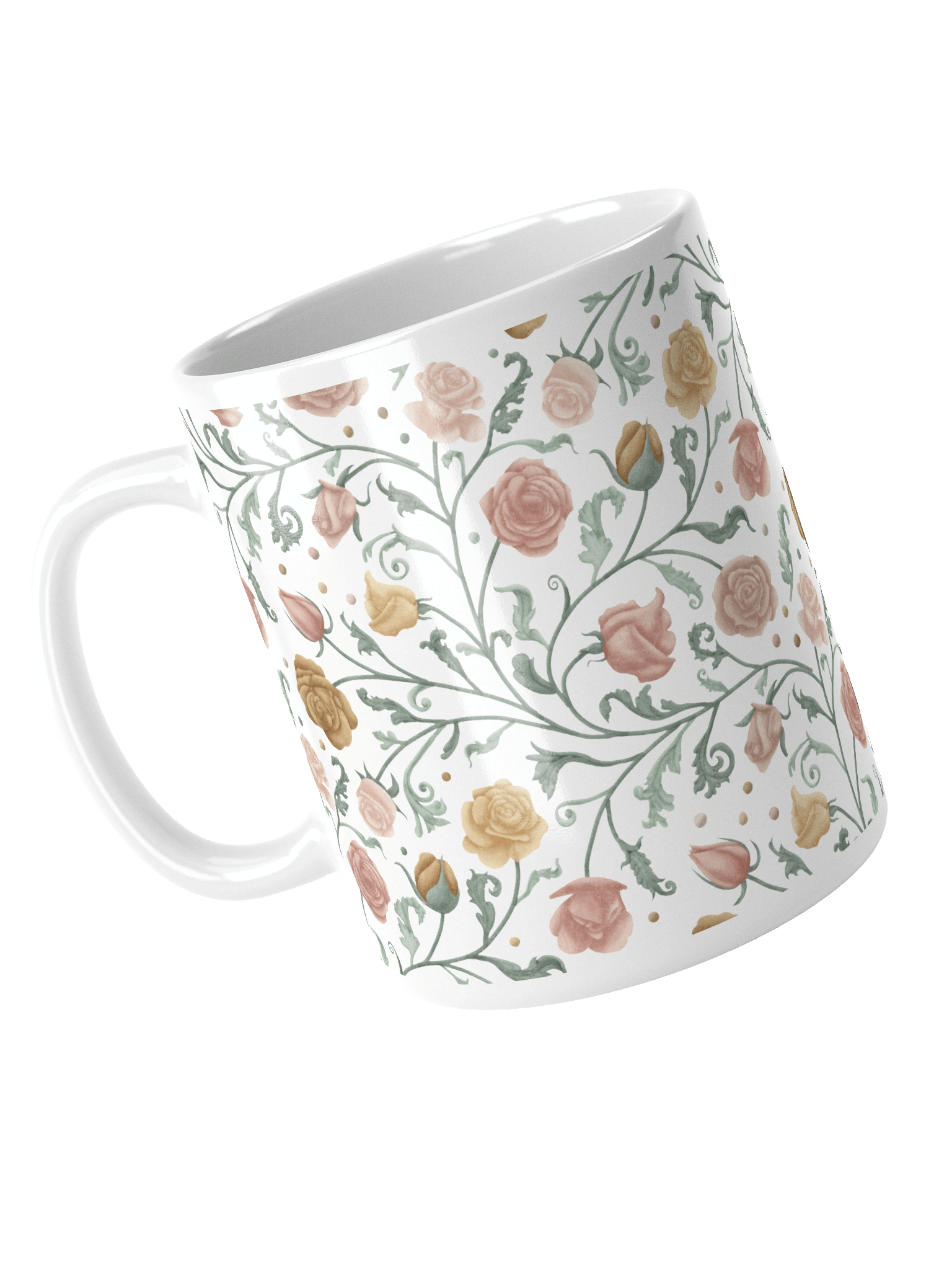 White glossy mug magical garden of renaissance. Elegant floral coffee mug for art lovers product image (10)