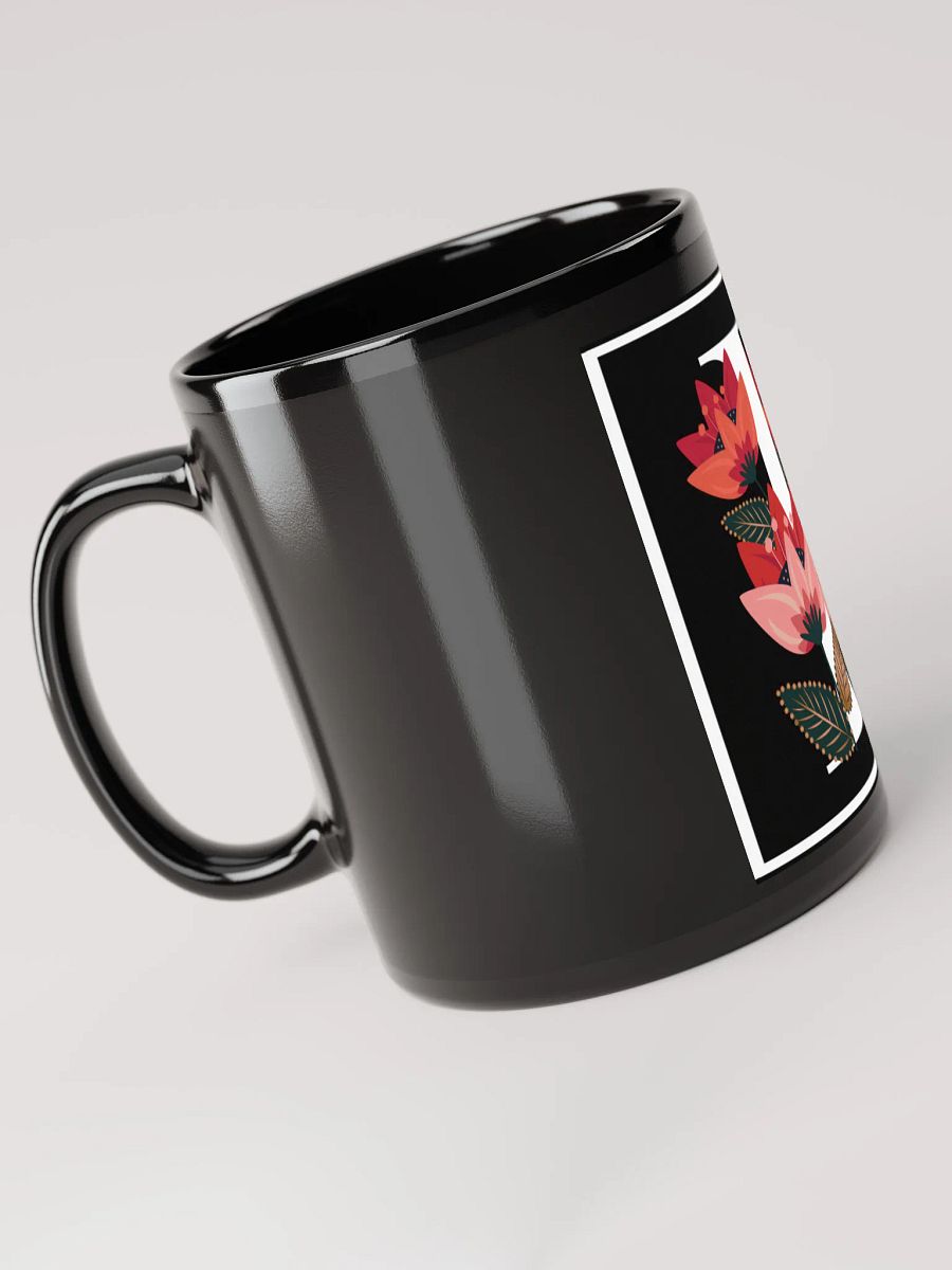 Elegant Floral Letter F Black Glossy Mug product image (5)