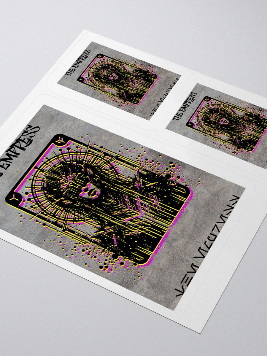 Cyberpunk Tarot Sticker – "The Empress" Card with Radial Headdress, Cyber Goggles & Ornate Cyber Armor – Futuristic Graffiti Stencil Vinyl Decal product image (8)