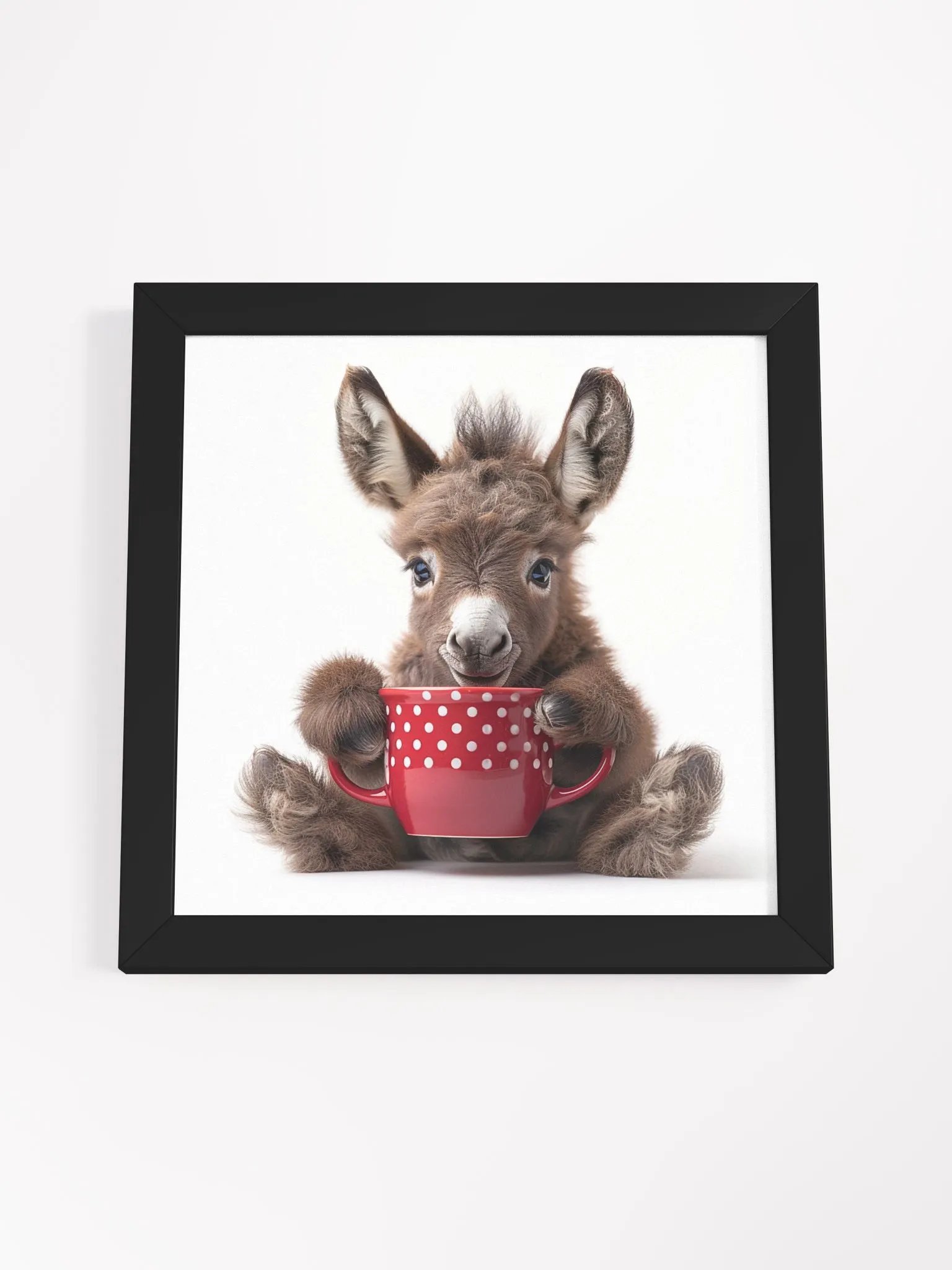 Cute Coffee Lover Baby Brown Donkey Burro Framed Wall Art product image (31)