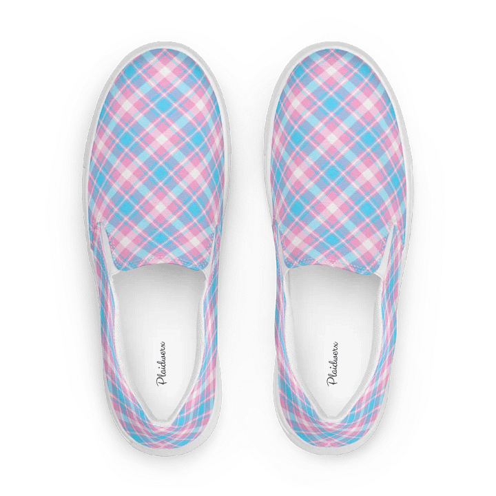 Baby Blue, Pink, and White Plaid Women's Slip-On Shoes product image (1)