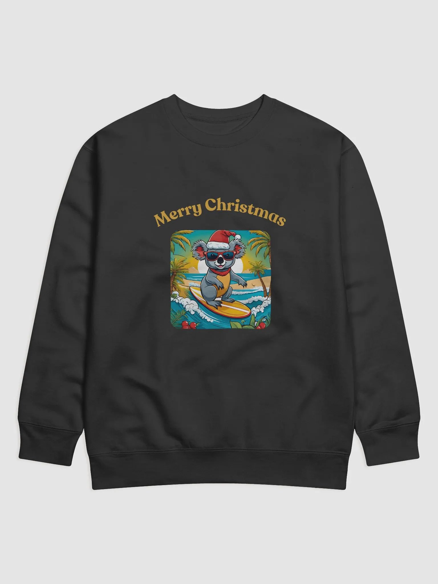Festive Koala Surf Scene Merry Christmas Sweatshirt - Gold product image (1)