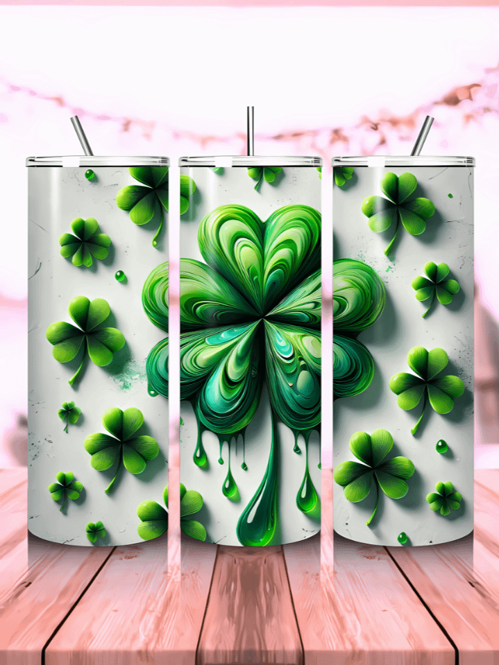3D Clover St. Patrick’s Day 20 oz Skinny Tumbler Wrap – beautiful sublimation PNG design, 300 DPI, instant digital download product image (1)