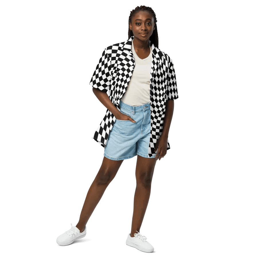 Vintage Retro Distorted Checkerboard Unisex Hawaiian Shirt product image (3)