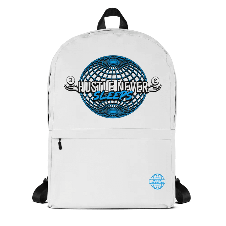 Hustle Never Sleeps Backpack (White) product image (1)