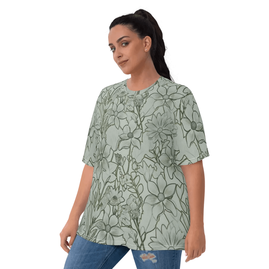 Line artLight Green and Dark green Floral/All-Over Print Women's Crew Neck T-Shirt by Sublicolor product image (5)