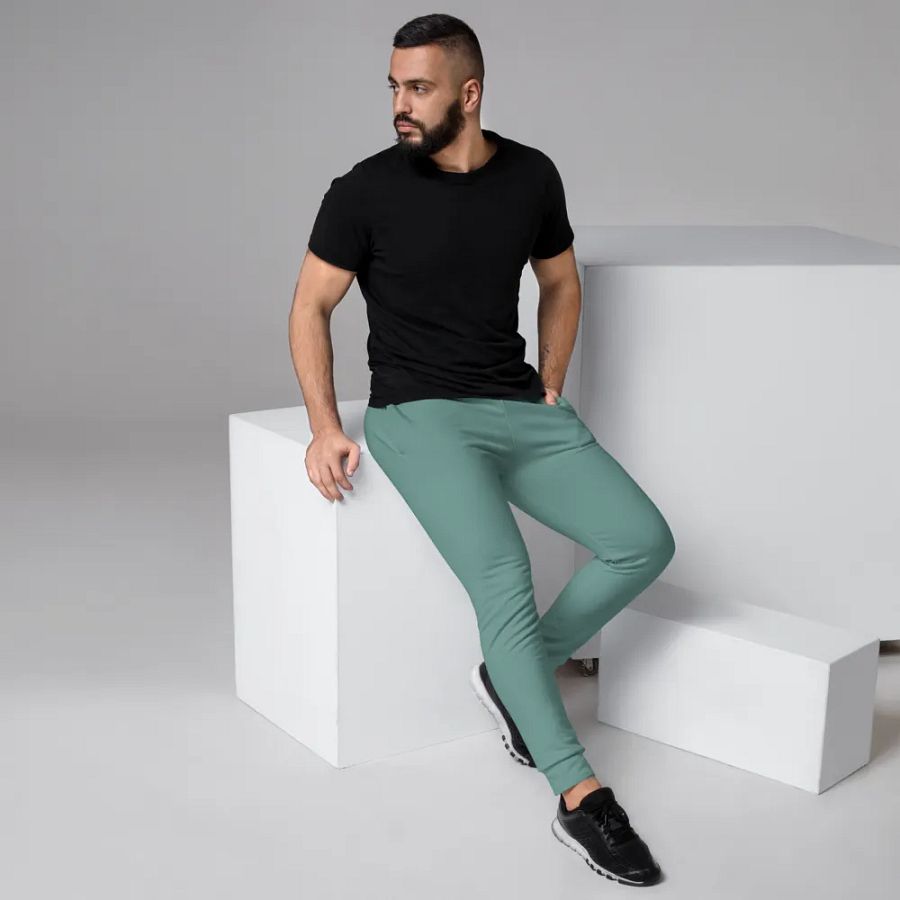 Plain Medium Teal Green Soft Summer Recycled Polyester Premium Men's Joggers by Treasure Pie product image (3)