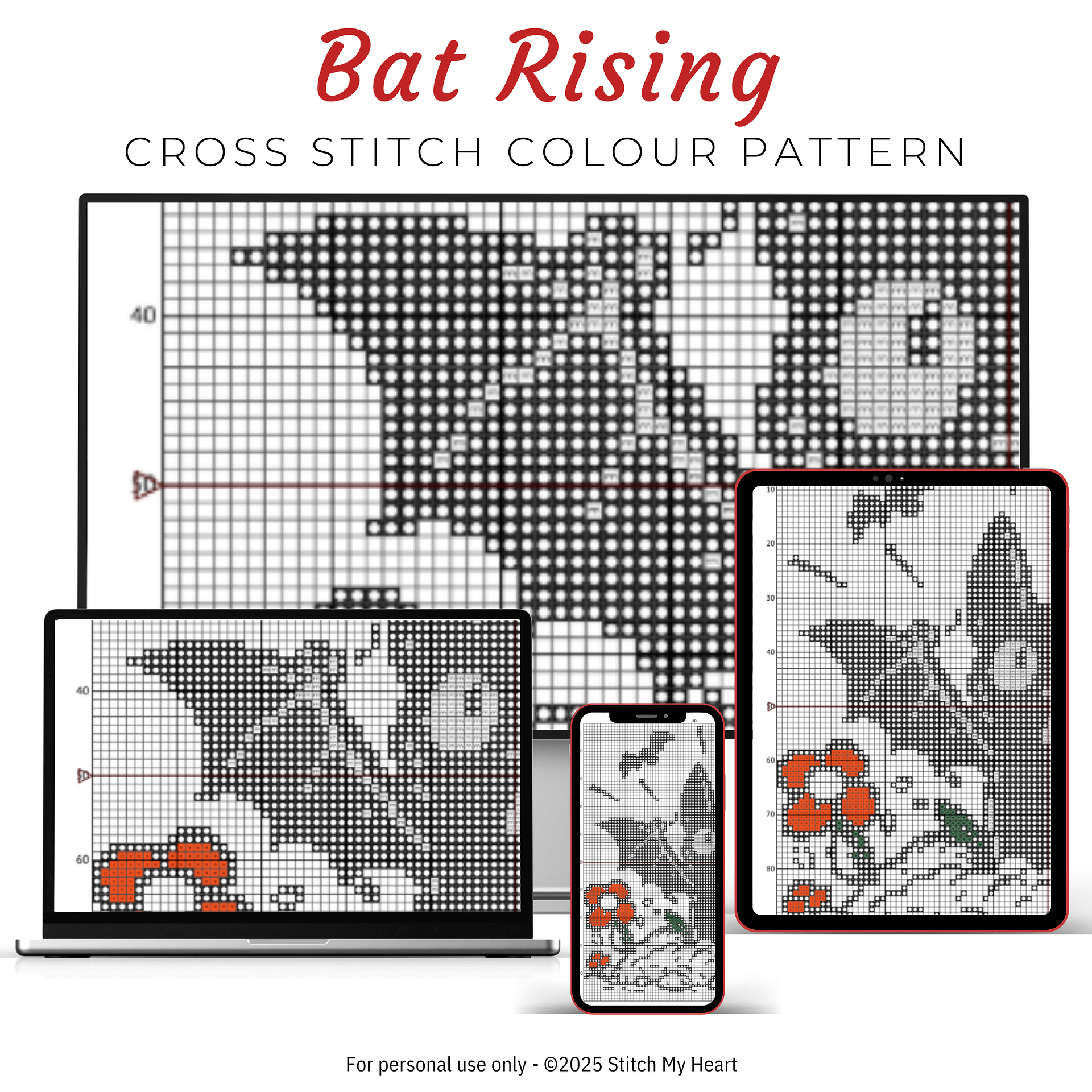 Bat Rising Cross Stitch Pattern product image (3)