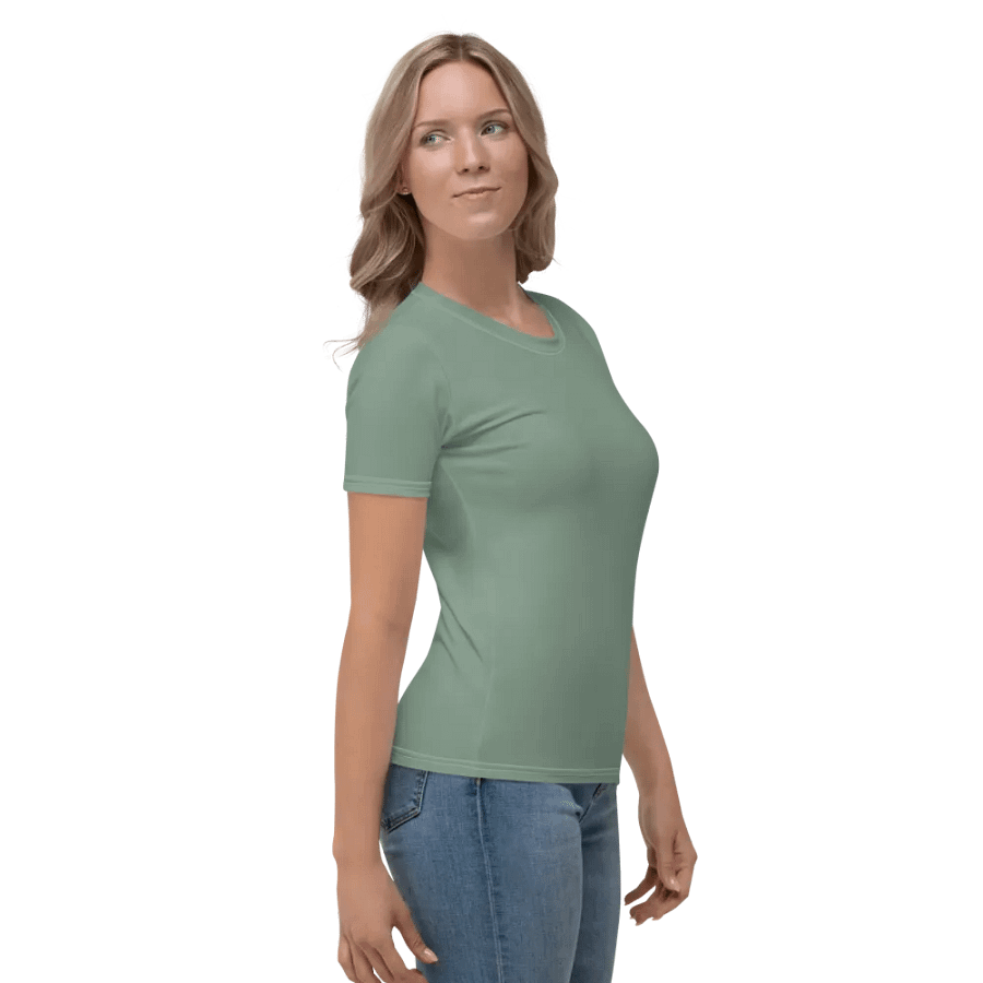 Plain Medium Sage Green Soft Summer Women's Crewneck Polyester Heavyweight Premium T-Shirt by Treasure Pie product image (4)