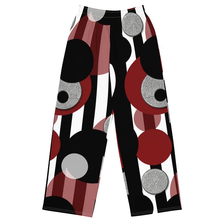 Black White Red Stripes Dots Pattern Wideleg Pants product image (2)