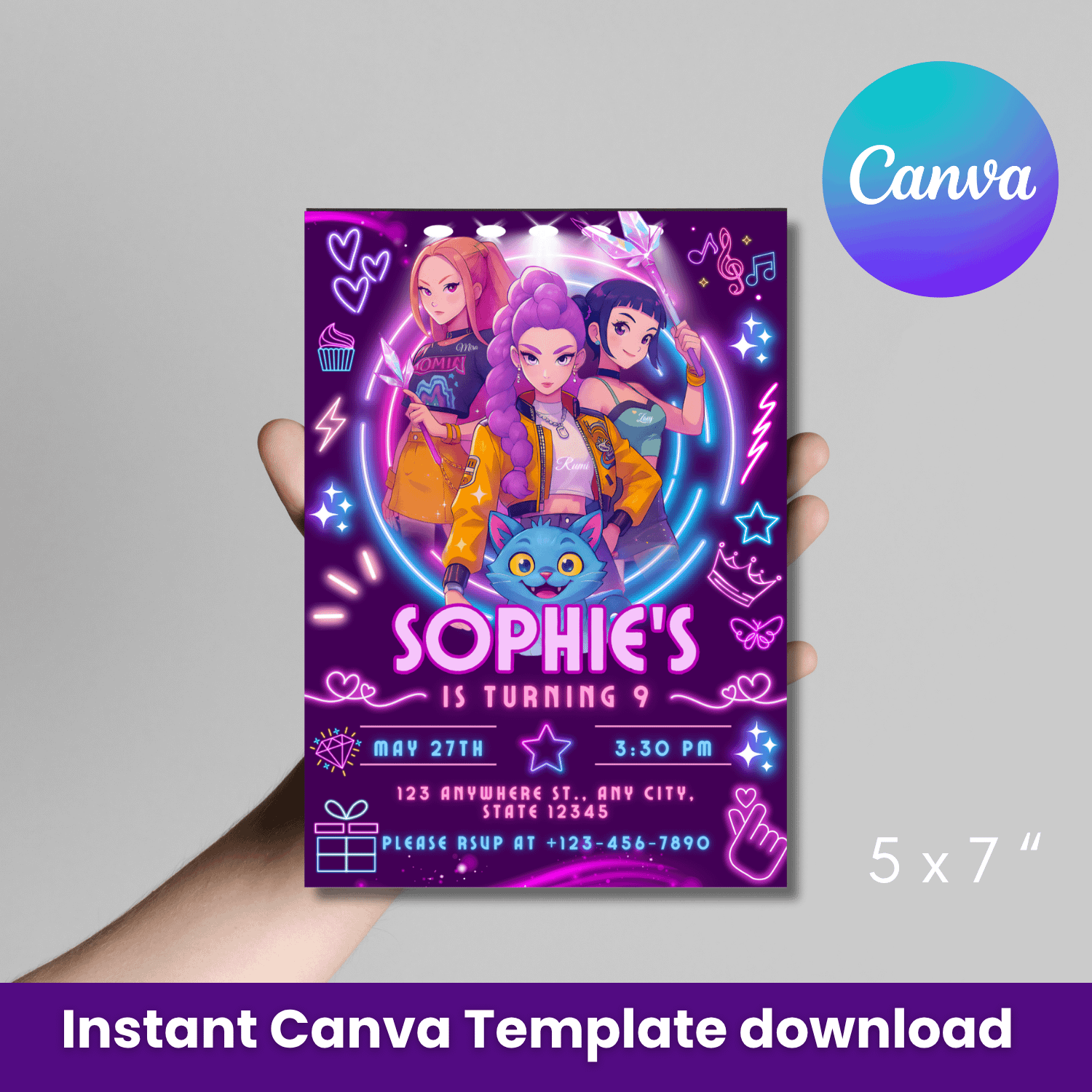 K-Pop Demon Hunters Birthday Invitation – Editable Canva Template product image (10)