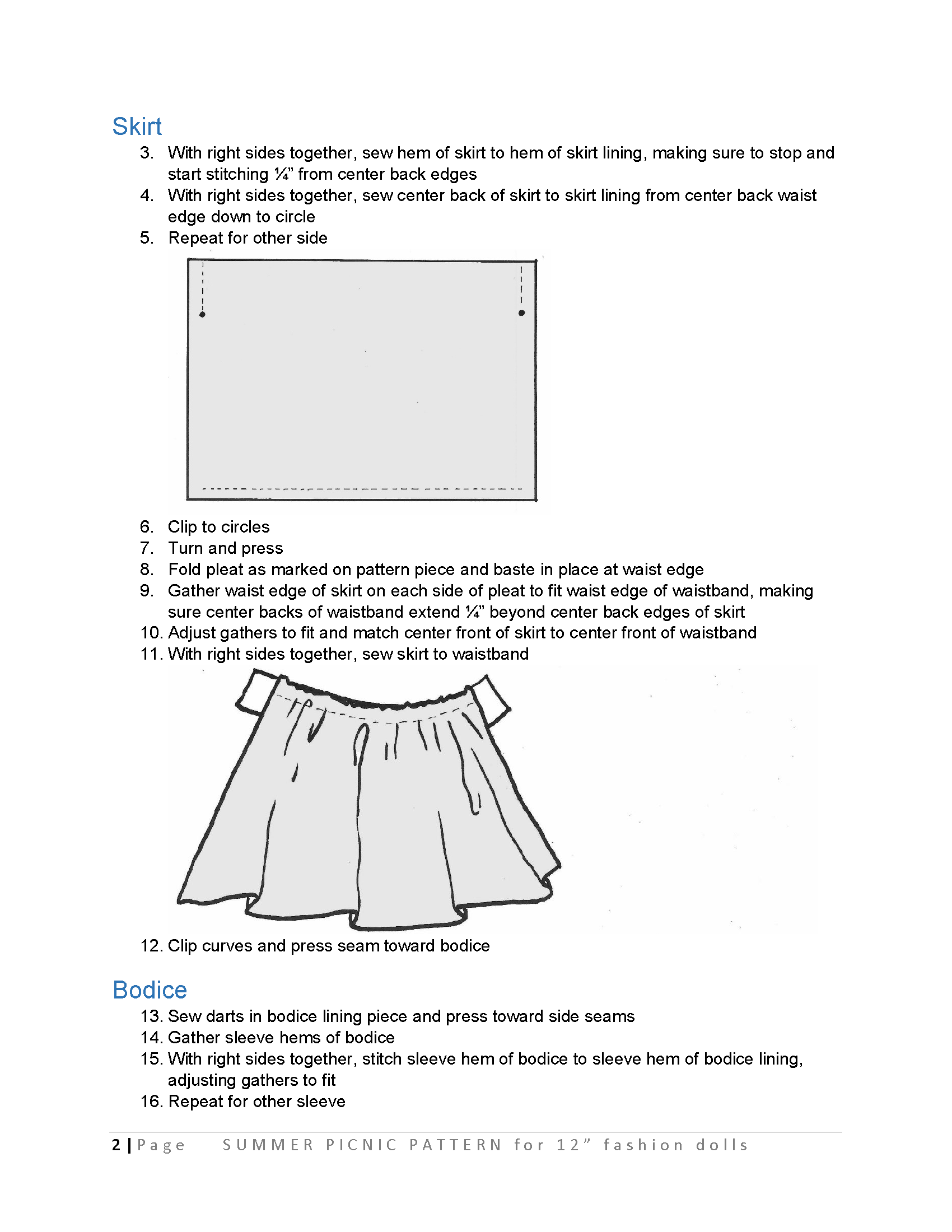 Summer Picnic sewing pattern for 12