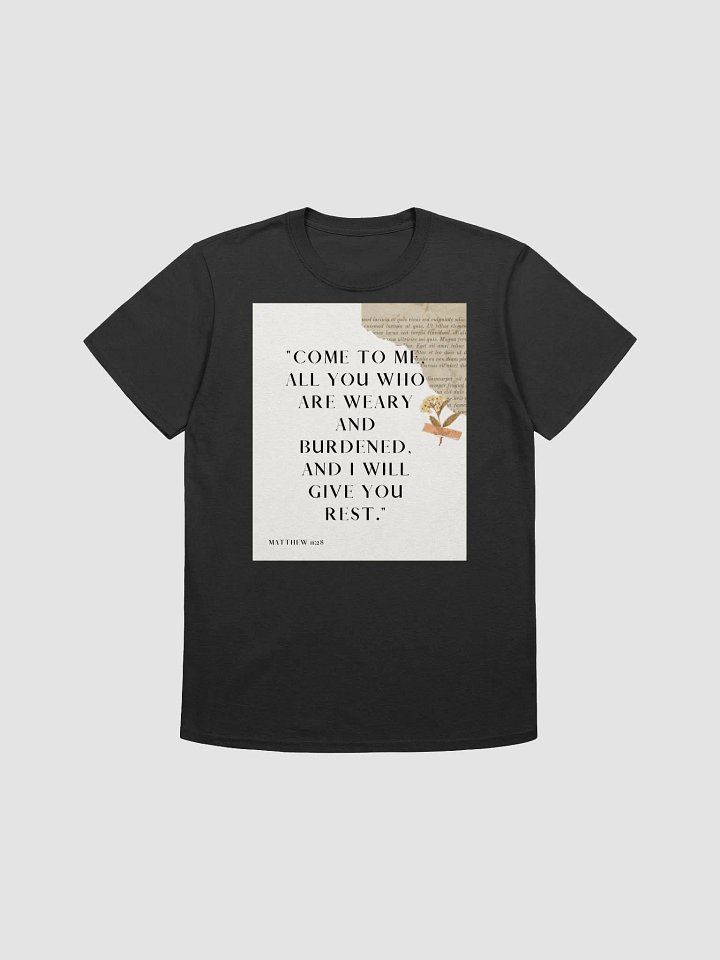 Matthew 11: 28 black t-shirt product image (1)