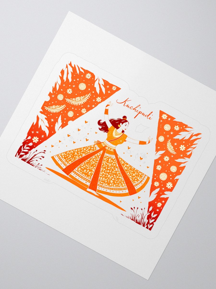 Elegant Kuchipudi Performance | Orange-Hued Art Print Sticker product image (6)