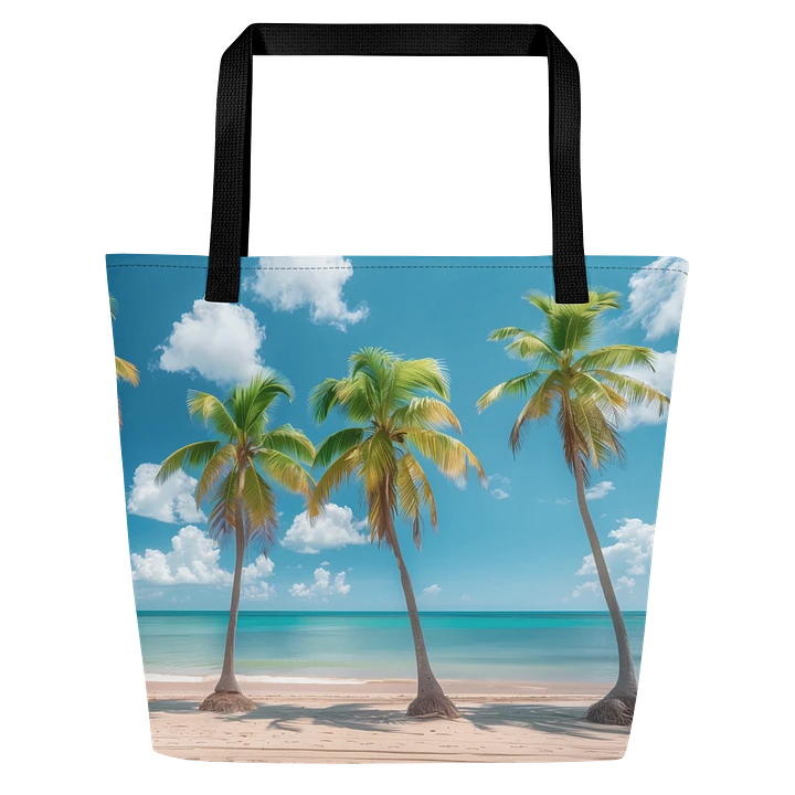 Tote Bag: Stunning Beach Palm Trees Tropical Summer Ocean Scene Design product image (1)