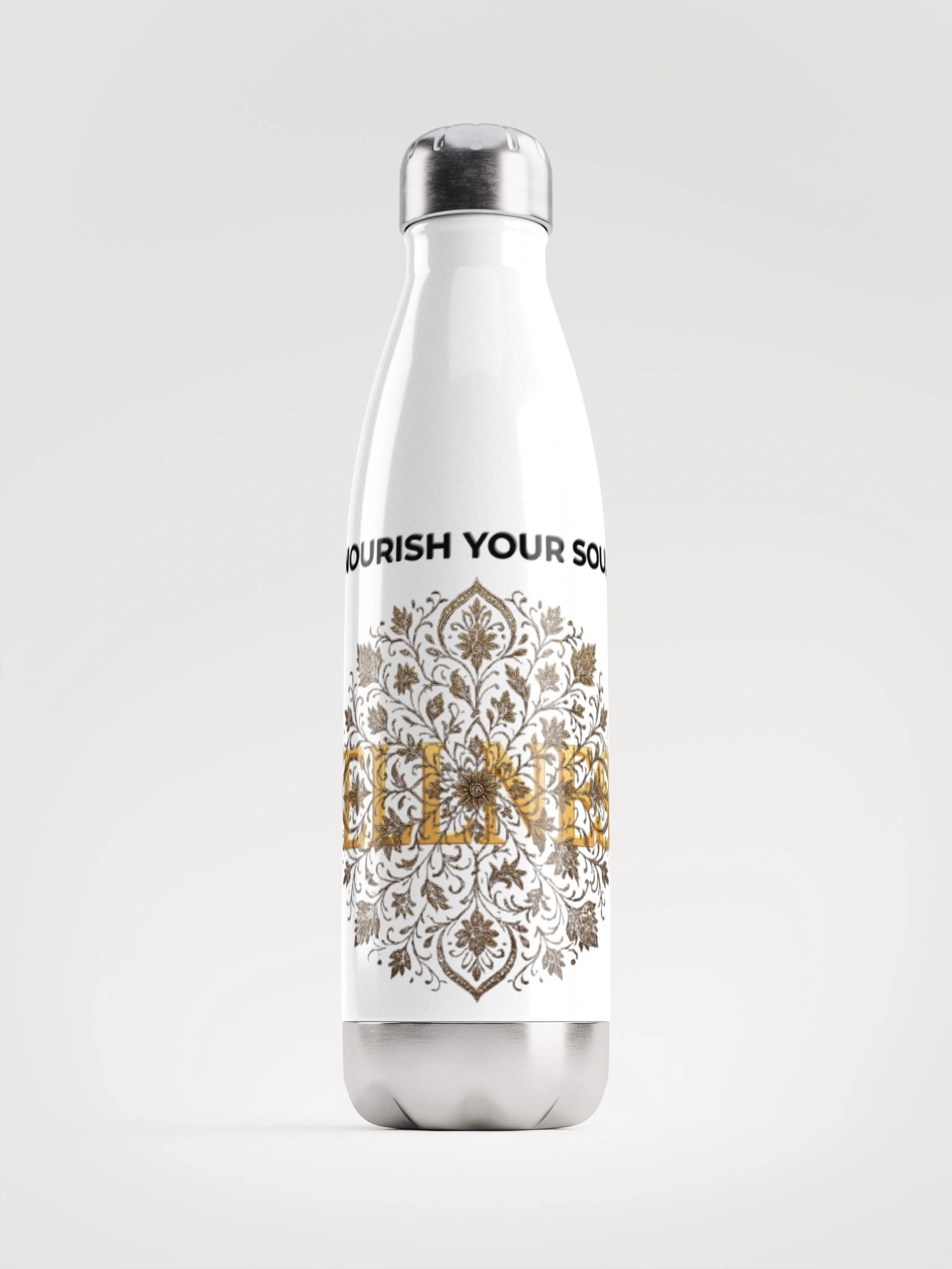 Christian Wellness Water Bottle - "Nourish Your Soul" with Gold Mandala DesignStainless Steel Water Bottle product image (1)