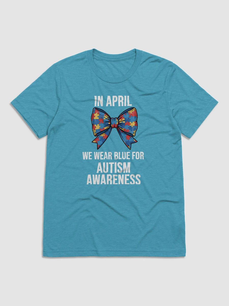 In April We Wear Blue - Autism Awareness Bow Puzzle T-Shirt product image (2)