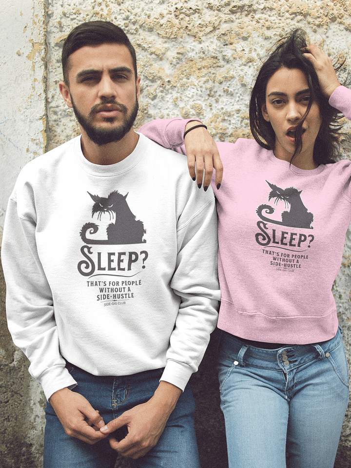 Sleepless Grind: Hustler Cat Crewneck Sweatshirt in Vivid Black product image (1)