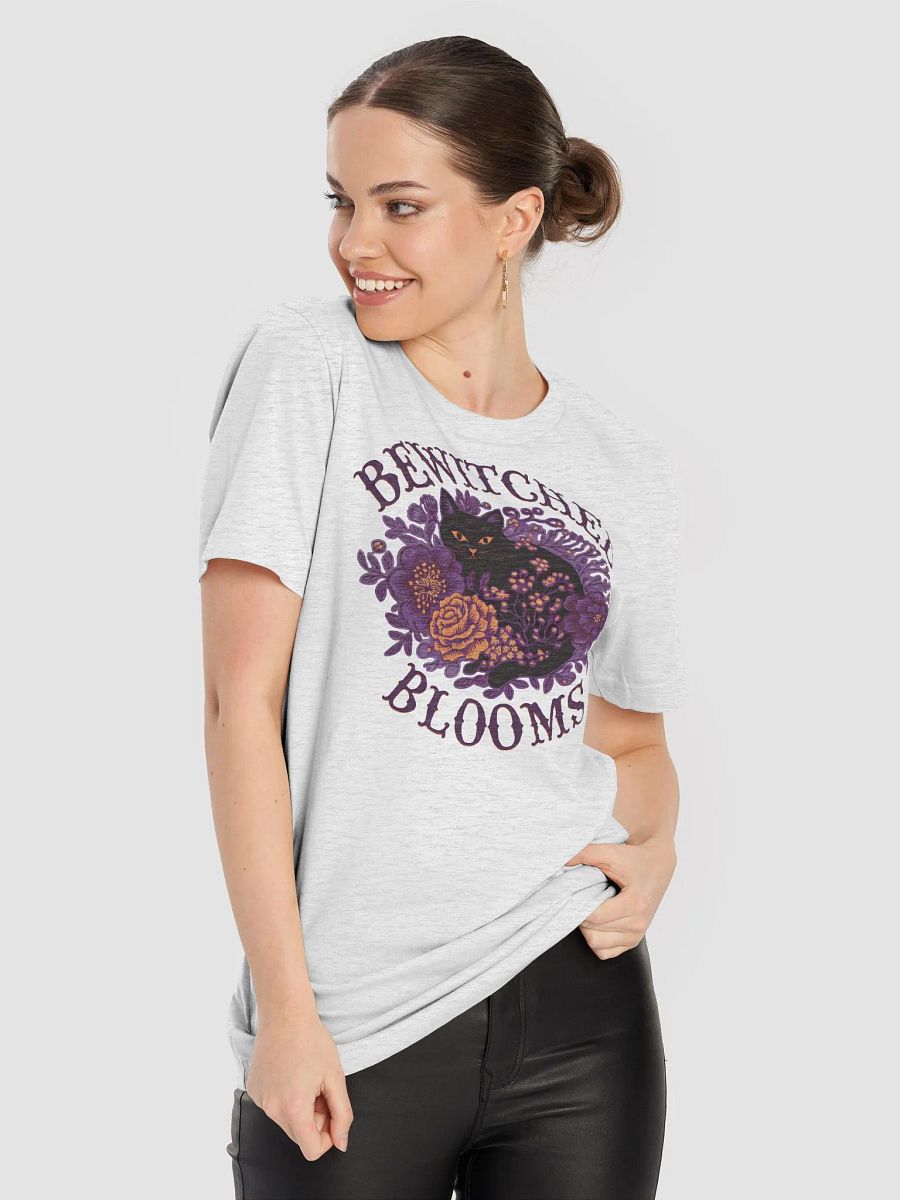 “BEWITCHED BLOOMS” t-shirt, playful black cat, Halloween apparel, floral finesse fashion, feline lovers clothing, floral cat graphics, cute Halloween shirt, witchy vibes clothing, gift idea product image (8)
