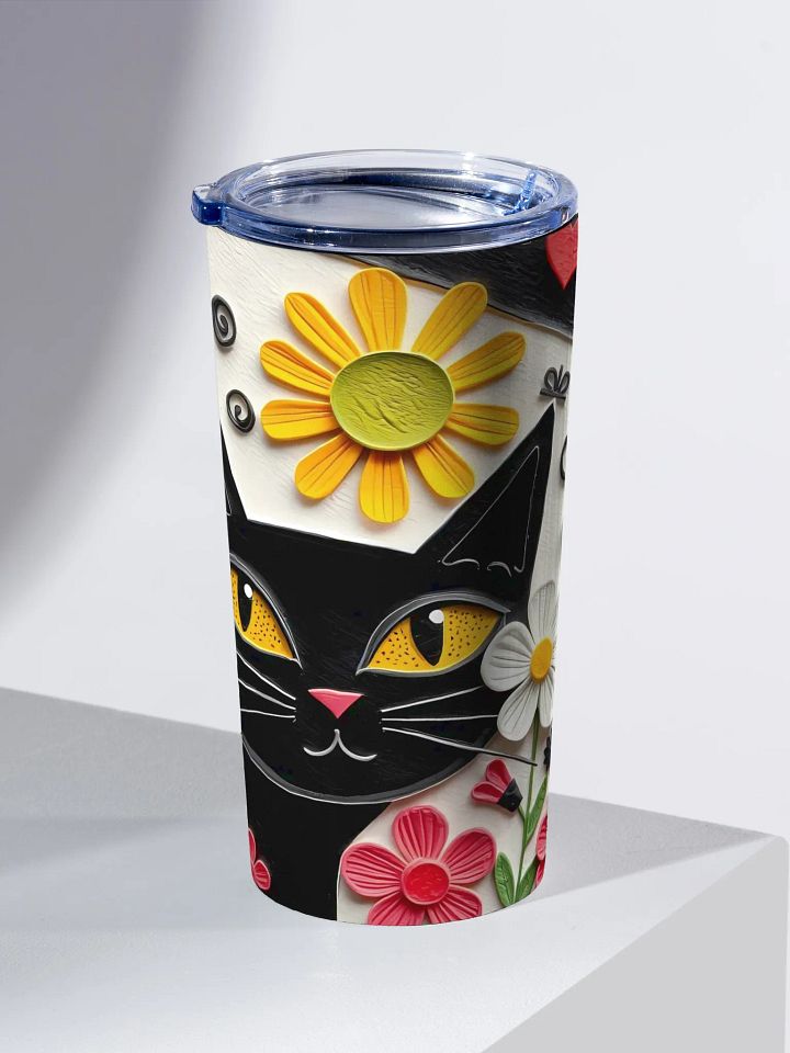 Whimsical Cat and Flowers Stainless Steel Tumbler product image (2)