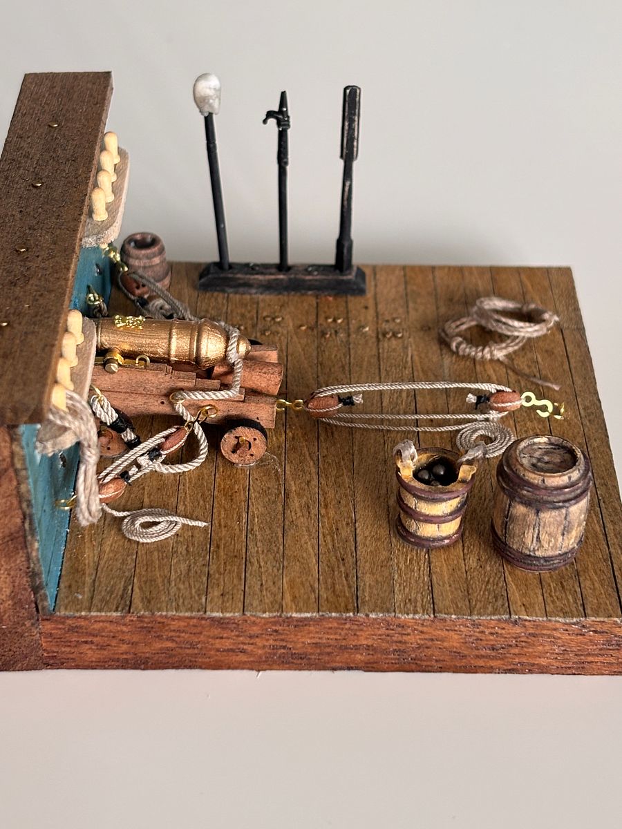 Wooden Diorama: Cannon Aboard a Historic Ship - blue ship version product image (3)