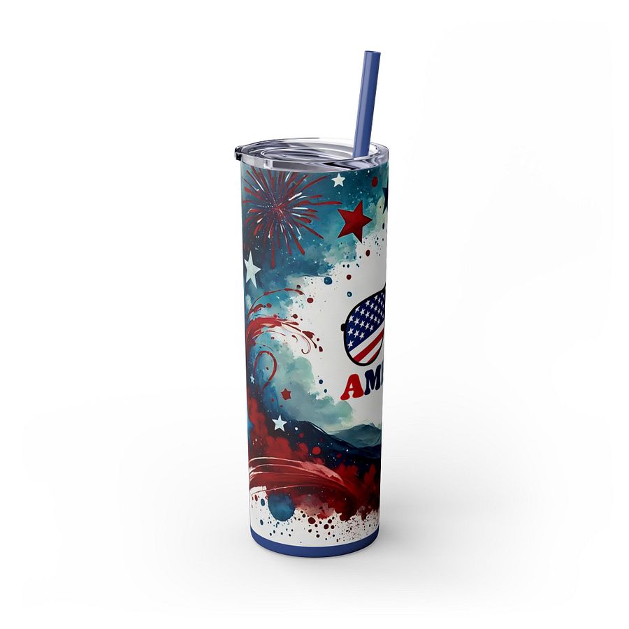 Patriotic 4th of July Tumbler Wrap | America Sunglasses Sublimation PNG | Red White Blue Fireworks 20oz Skinny Tumbler Design product image (8)