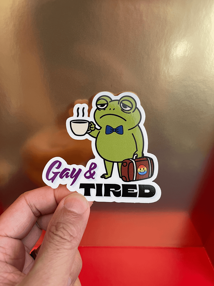 Gay & Tired Frog Sticker (3" x 3") product image (1)