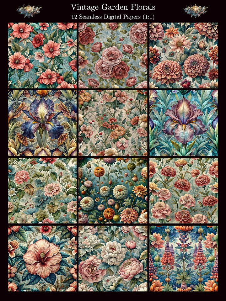 Vintage Garden Florals – Seamless Digital Paper Bundle product image (1)
