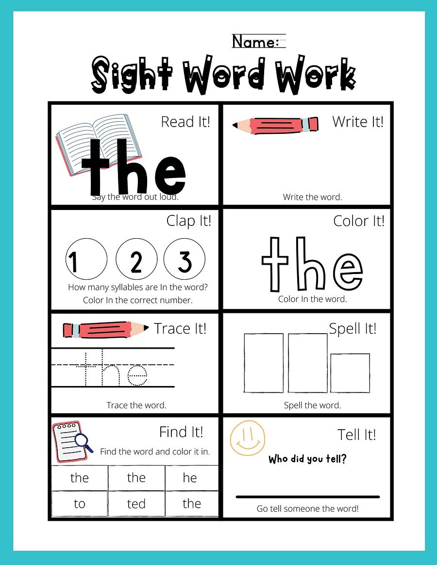 Sight Word Worksheets for Preschool & Kindergarten - Printable Tracing & Matching Activities product image (1)