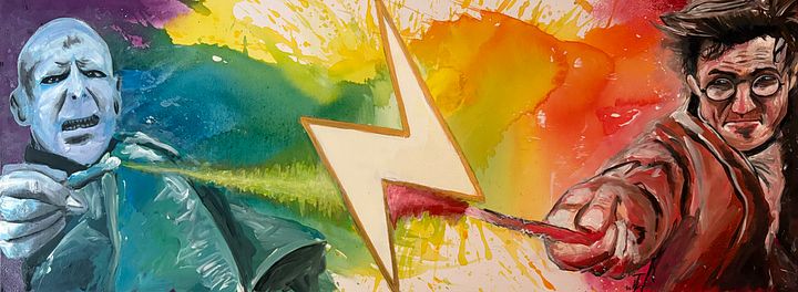 HUGE Hand painted center piece painting “Wizarding Duel Finale” product image (2)