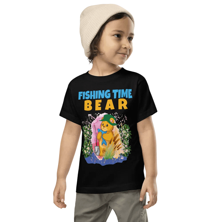 BEAR FISHING TIME Cute Colorful Funny Bella +Canvas Toddler T-Shirt – Fun Gift for Kids product image (1)