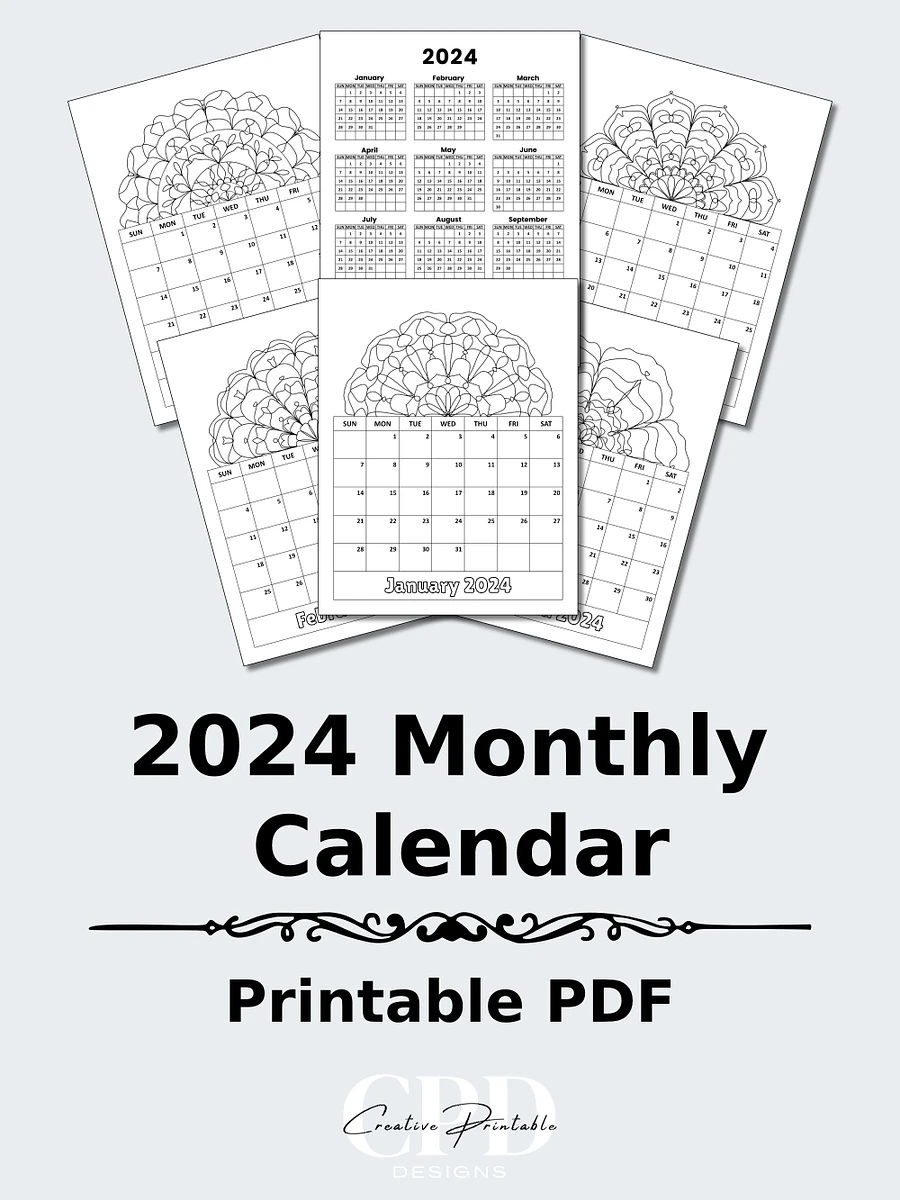 Printable 2024 Monthly Calendar With Kaleidoscope Patterns To Color product image (1)