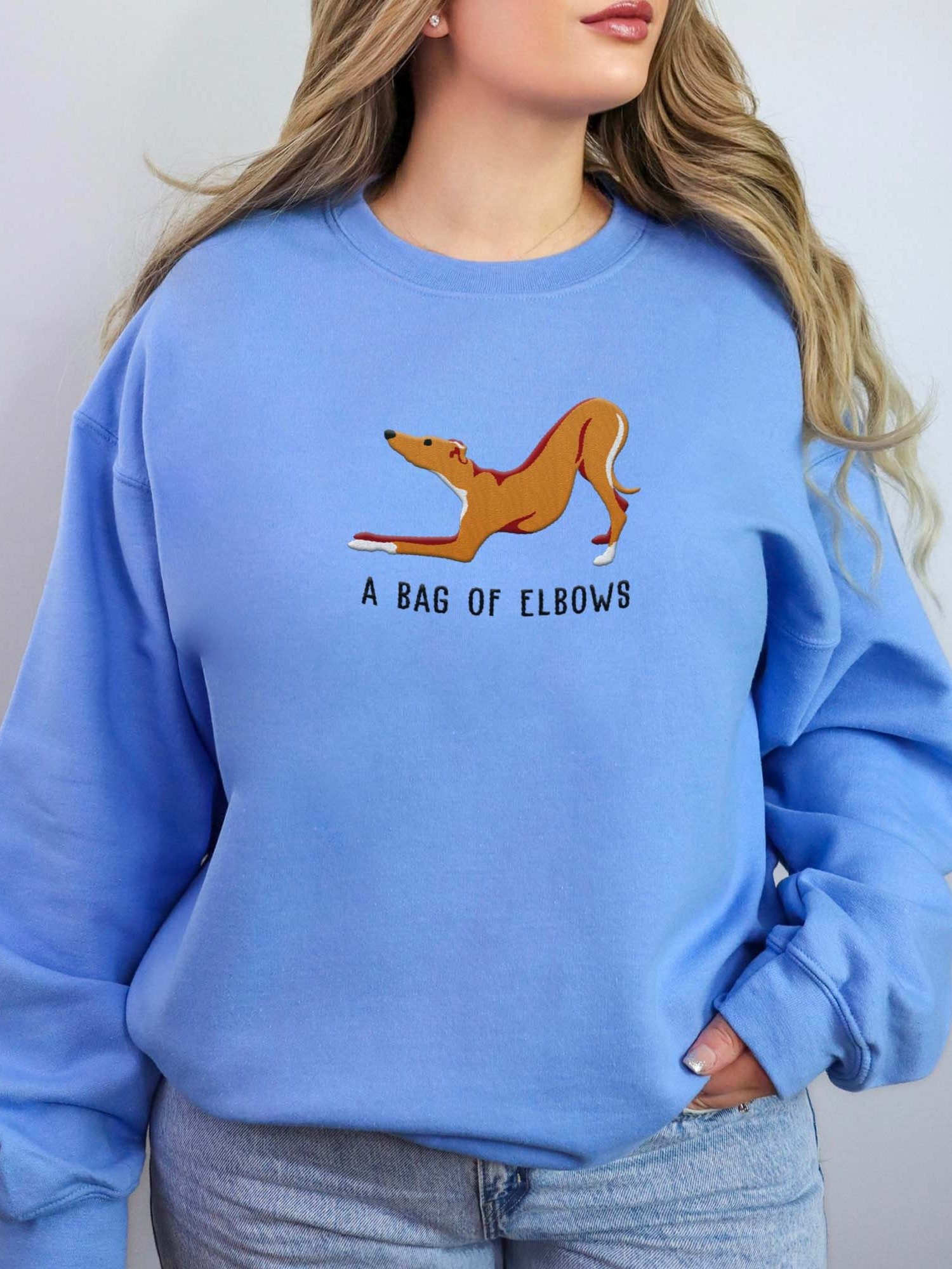 A Bag of Elbows Sweatshirt (Embroidered) of an Italian Greyhound(Tan) product image (2)