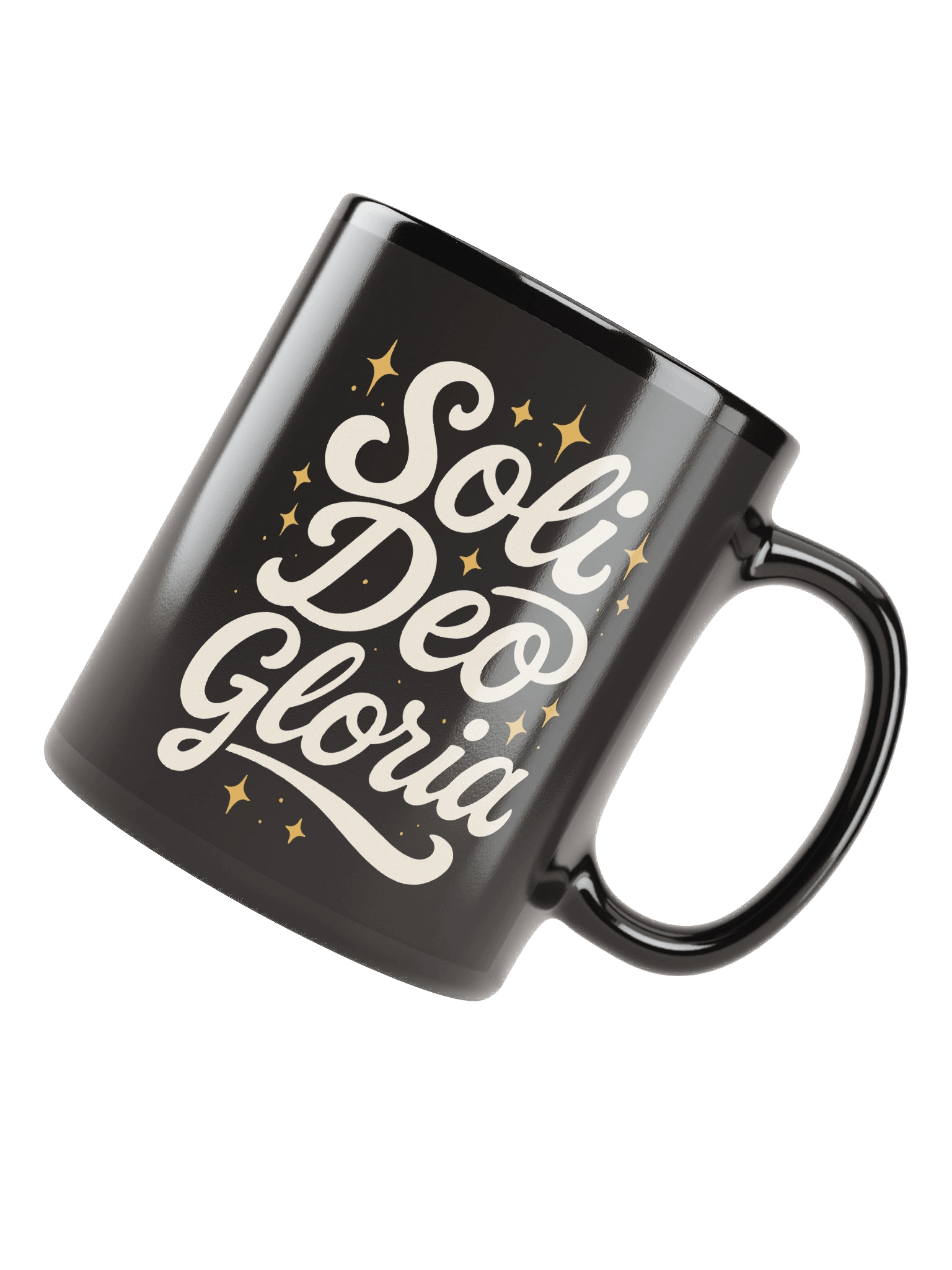 Soli Deo Gloria Black Mug – Reformed Christian Coffee Cup (11oz & 15oz) product image (8)