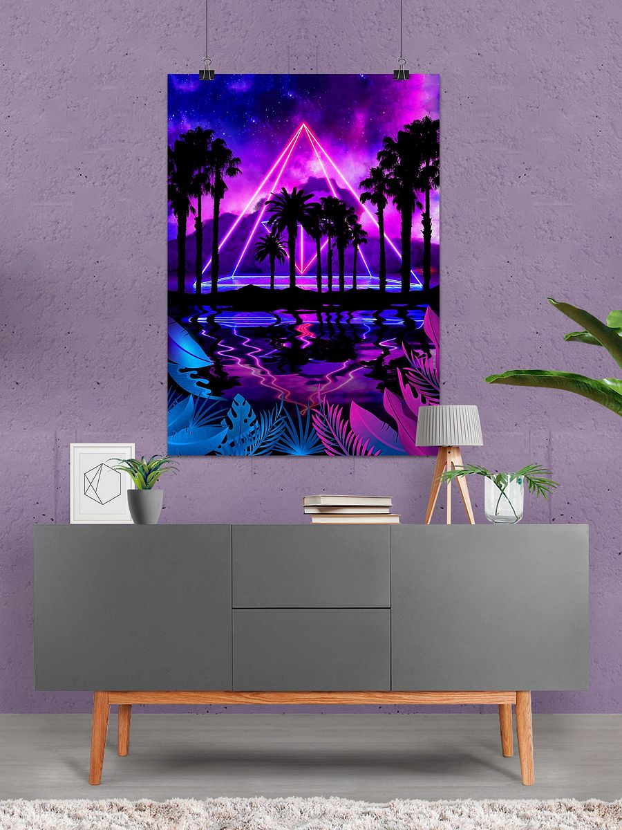 Neon palms landscape: Pyramid [synthwave/vaporwave/cyberpunk] — Aesthetic poster, retrowave poster, vaporwave poster, neon art, space poster product image (6)