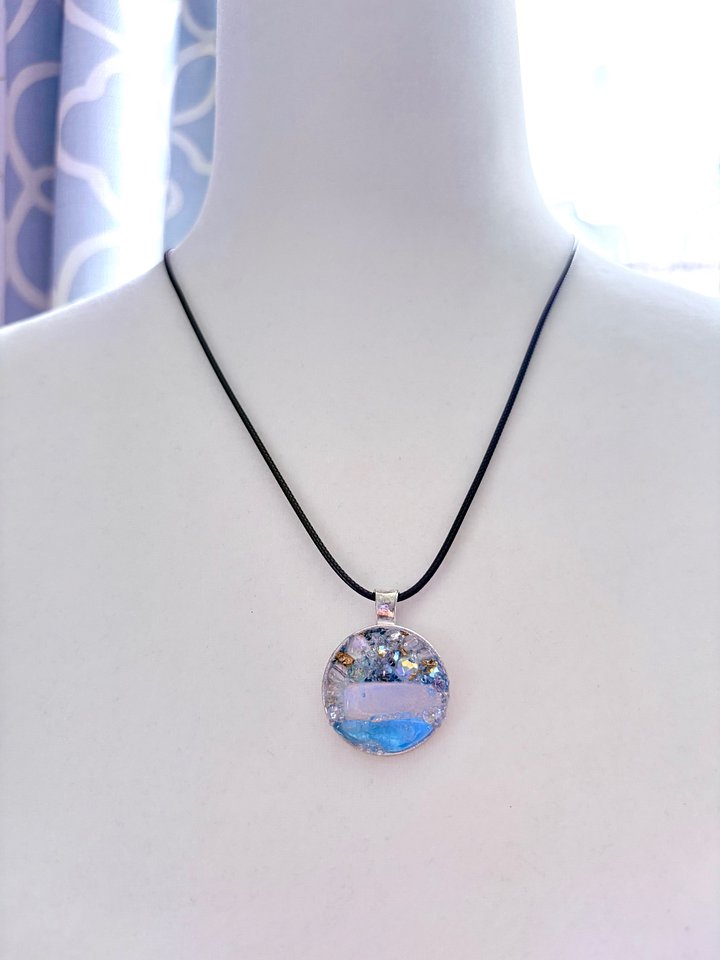 Mixed Metal Horizon Sea Glass Pendant Necklace | Handmade Bead & Sea Glass Art | Coastal Charm Jewelry by Monique Faella Designs™ | MFD-00227 product image (2)