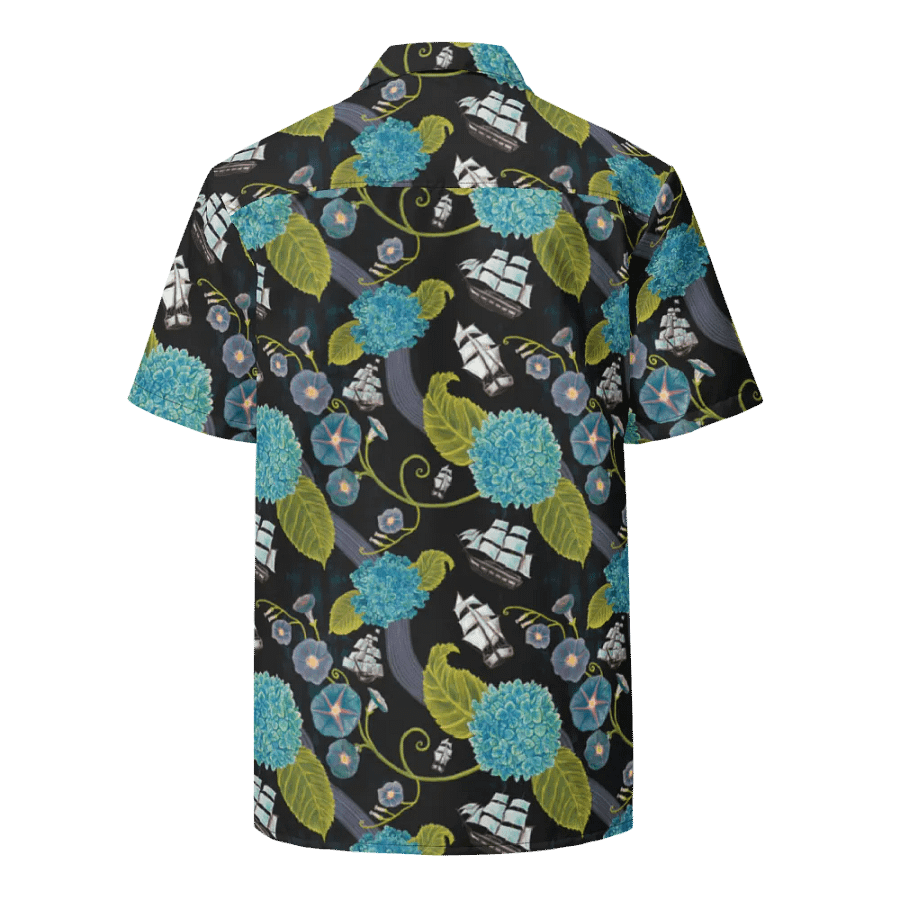 Women's | Seafarer’s Bloom | Tall Ships & Blue Hydrangeas Hawaiian Shirt – Nautical & Bold product image (3)