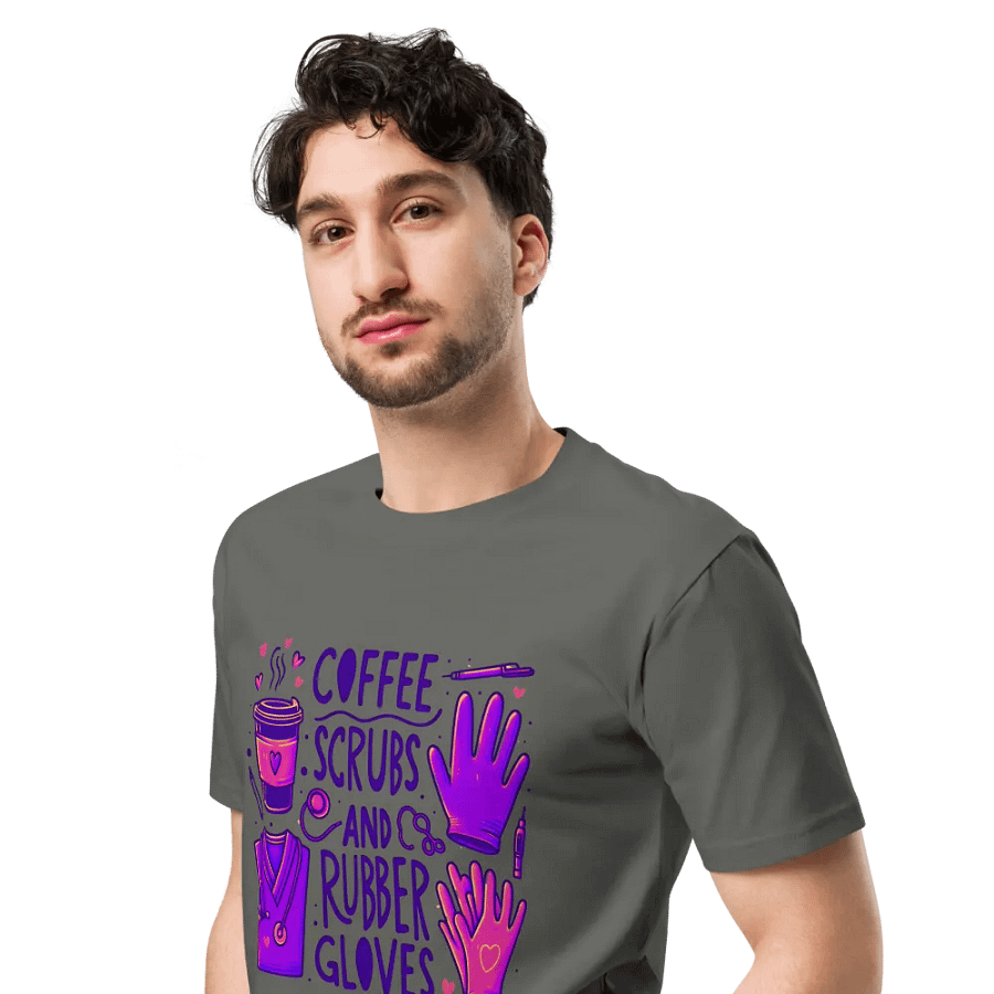 Coffee, Scrubs & Gloves Unisex Tee product image (5)