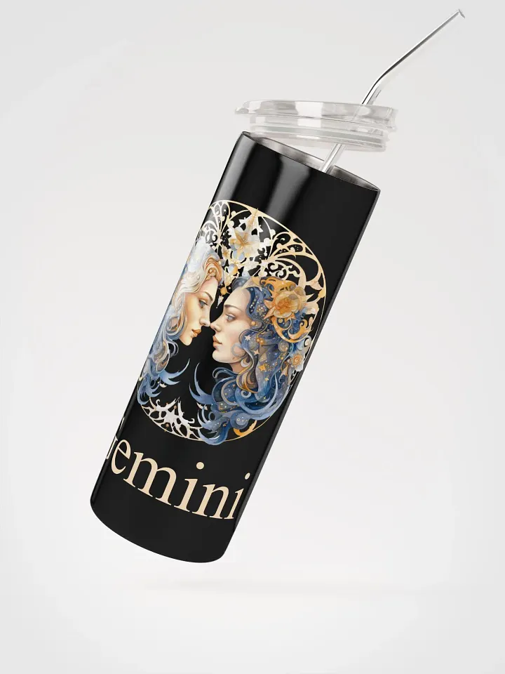 Illustrated Gemini Zodiac Stainless Steel Tumbler - 'Gemini' in Glamorous Gold product image (2)